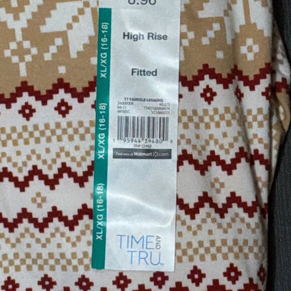 NWT Time & Tru Women’s XL High-Rise Fair Isle Print Fitted Leggings Red Beige - Picture 2 of 3